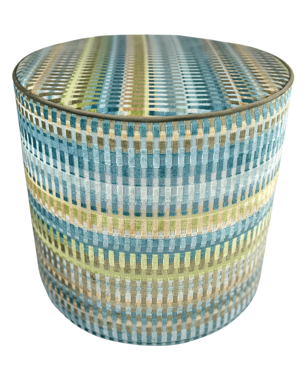 Piper Collection | Elliot Perch Blue and Green Geometric Velvet Ottoman