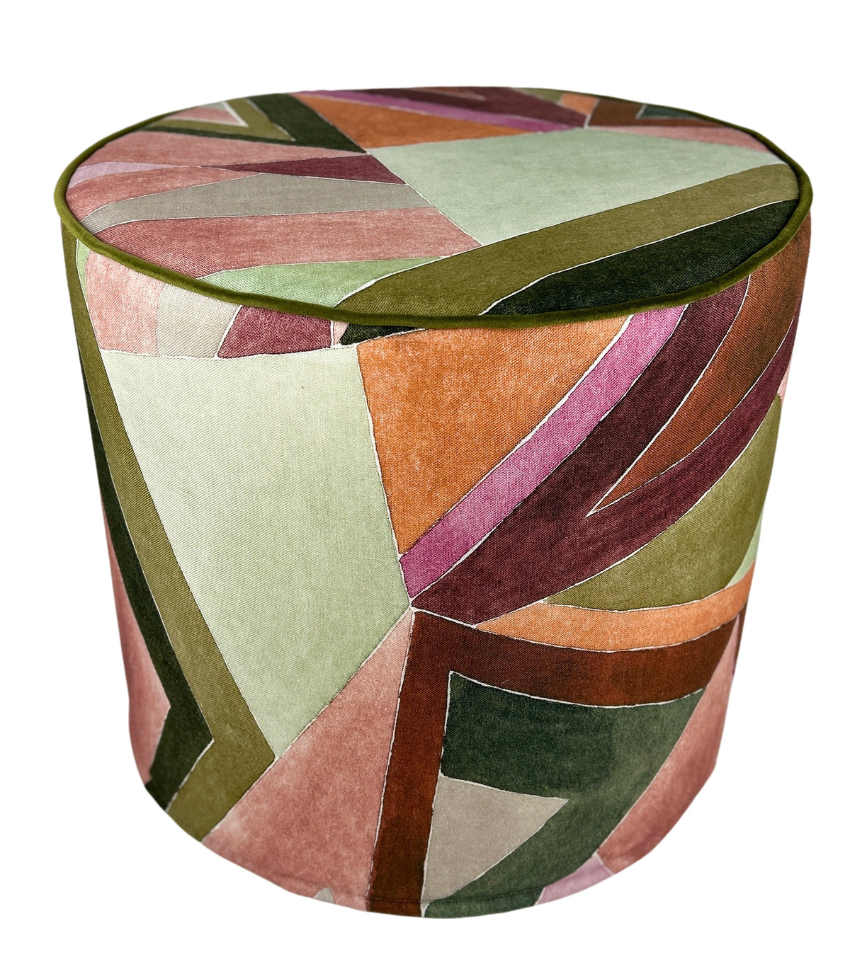 Piper Collection | Kathryn Perch Purple Orange and Green Geometric Ottoman