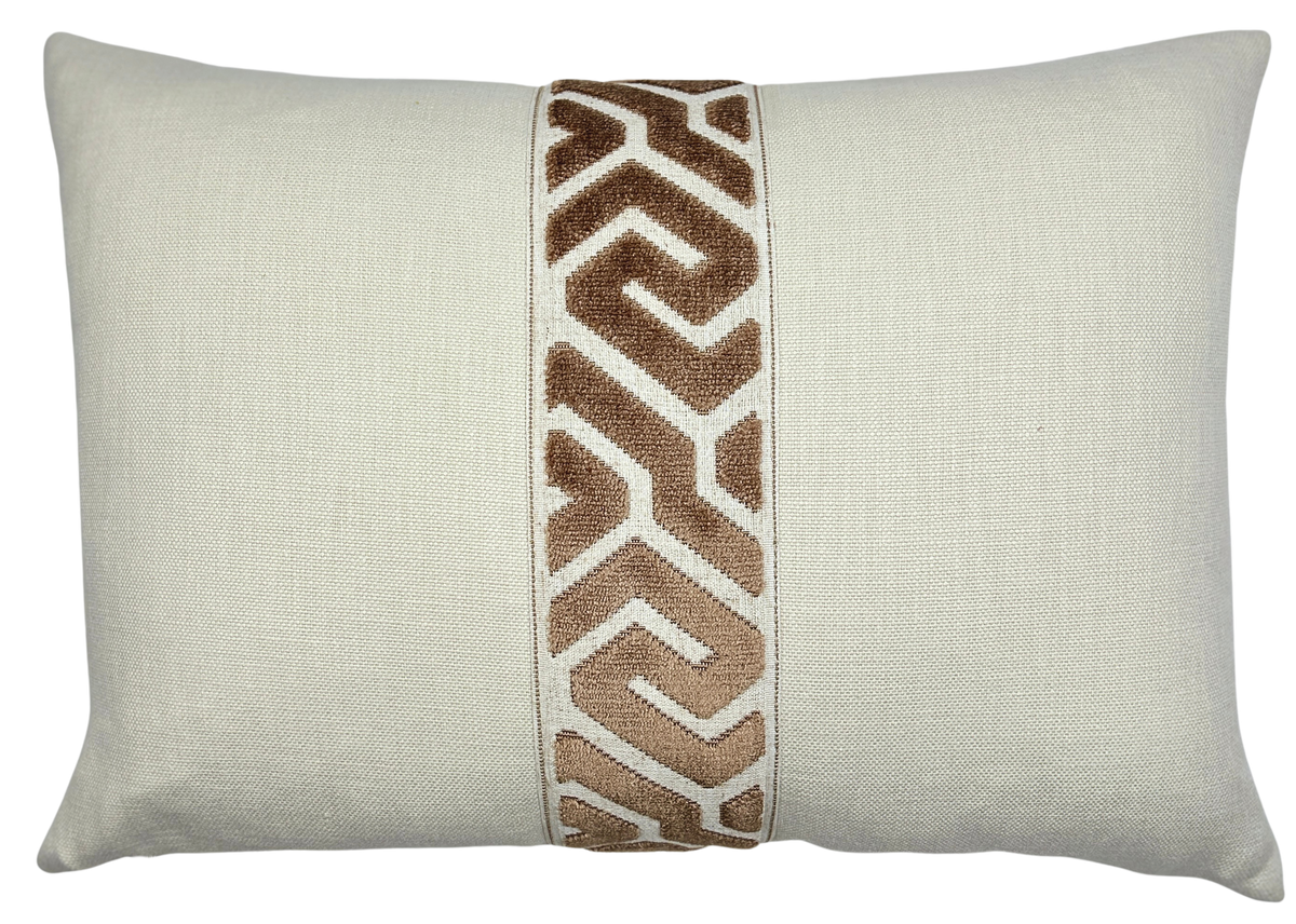 Piper Collection | Lennon Cream Linen Lumbar with Brown Geometric Tape