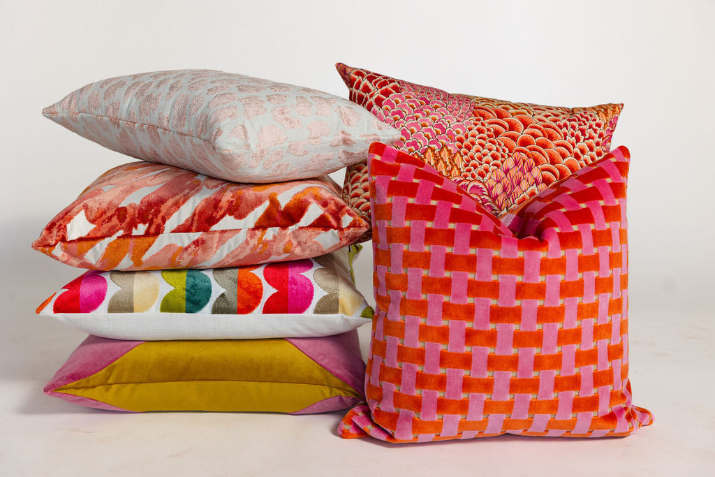 Piper Collection Hazel Coral Orange Abstract Cut Velvet Pillow