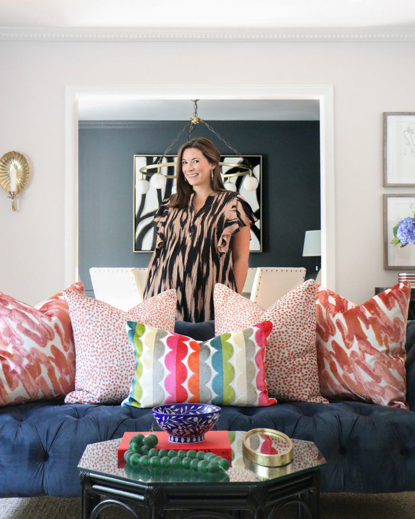 Grace Pyper Piper Collection | Grace Multicolored Scalloped Stripe Cut Velvet Pillow